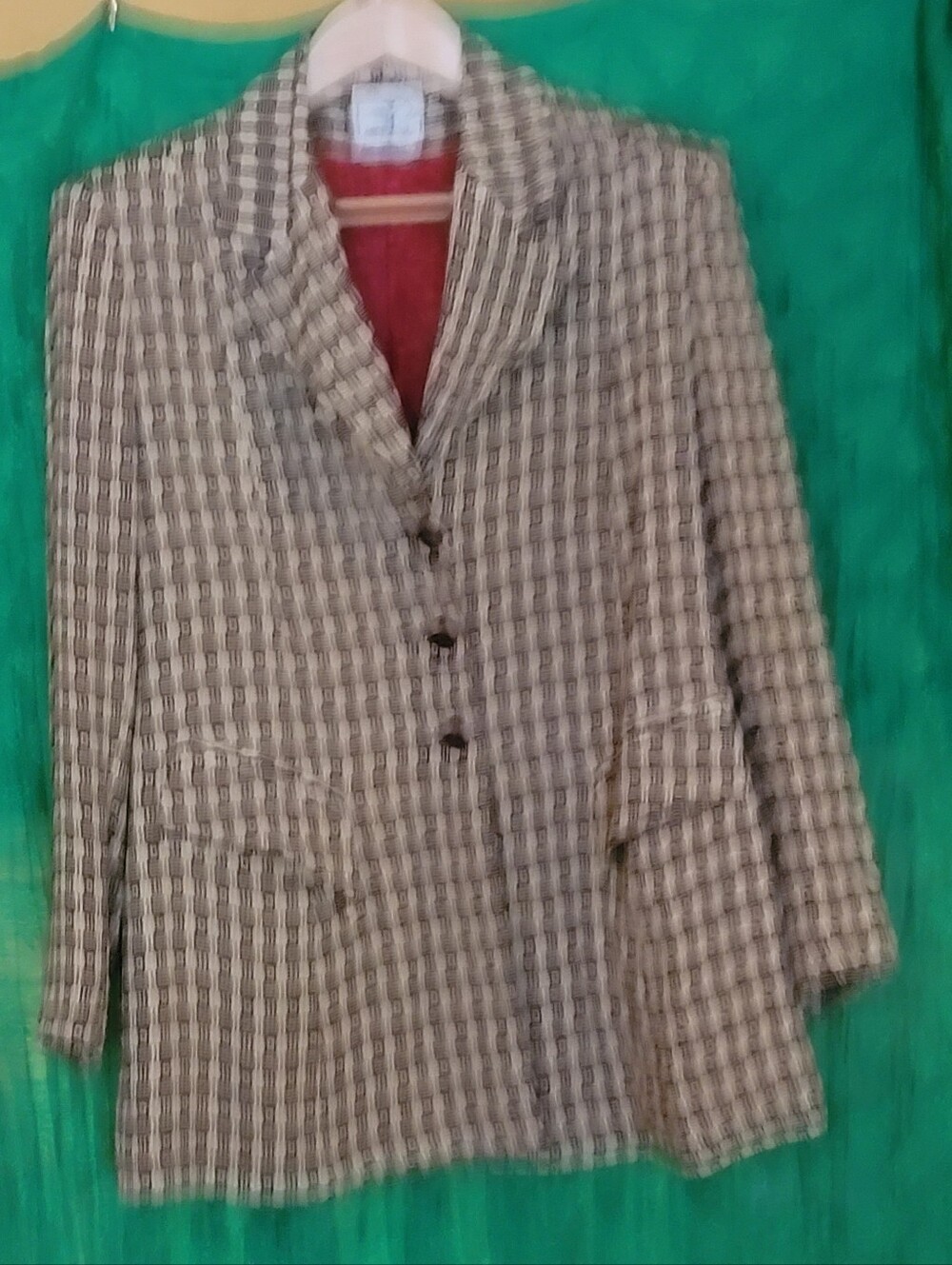 Tailored Women's Blazer Jacket - Brown Plaid